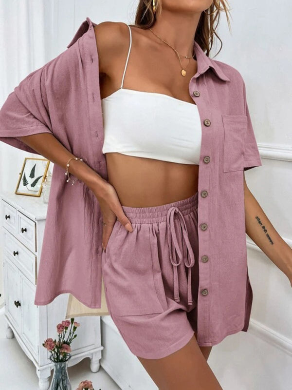 Loose-fit Short-sleeve Short Two-piece Shorts & Top Co-ord Set Pink