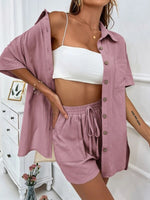 Loose-fit Short-sleeve Short Two-piece Shorts & Top Co-ord Set Pink