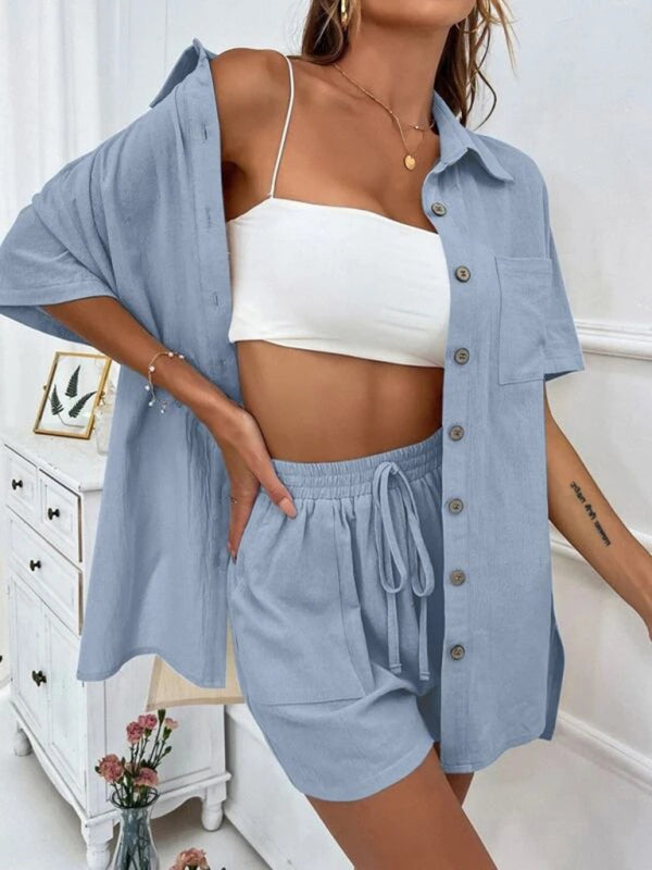 Loose-fit Short-sleeve Short Two-piece Shorts & Top Co-ord Set
