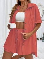 Loose-fit Short-sleeve Short Two-piece Shorts & Top Co-ord Set Orange