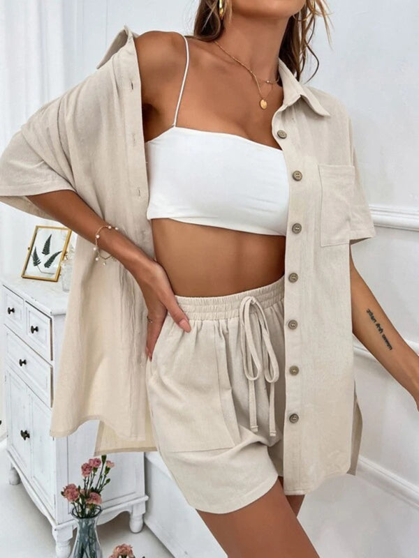 Loose-fit Short-sleeve Short Two-piece Shorts & Top Co-ord Set