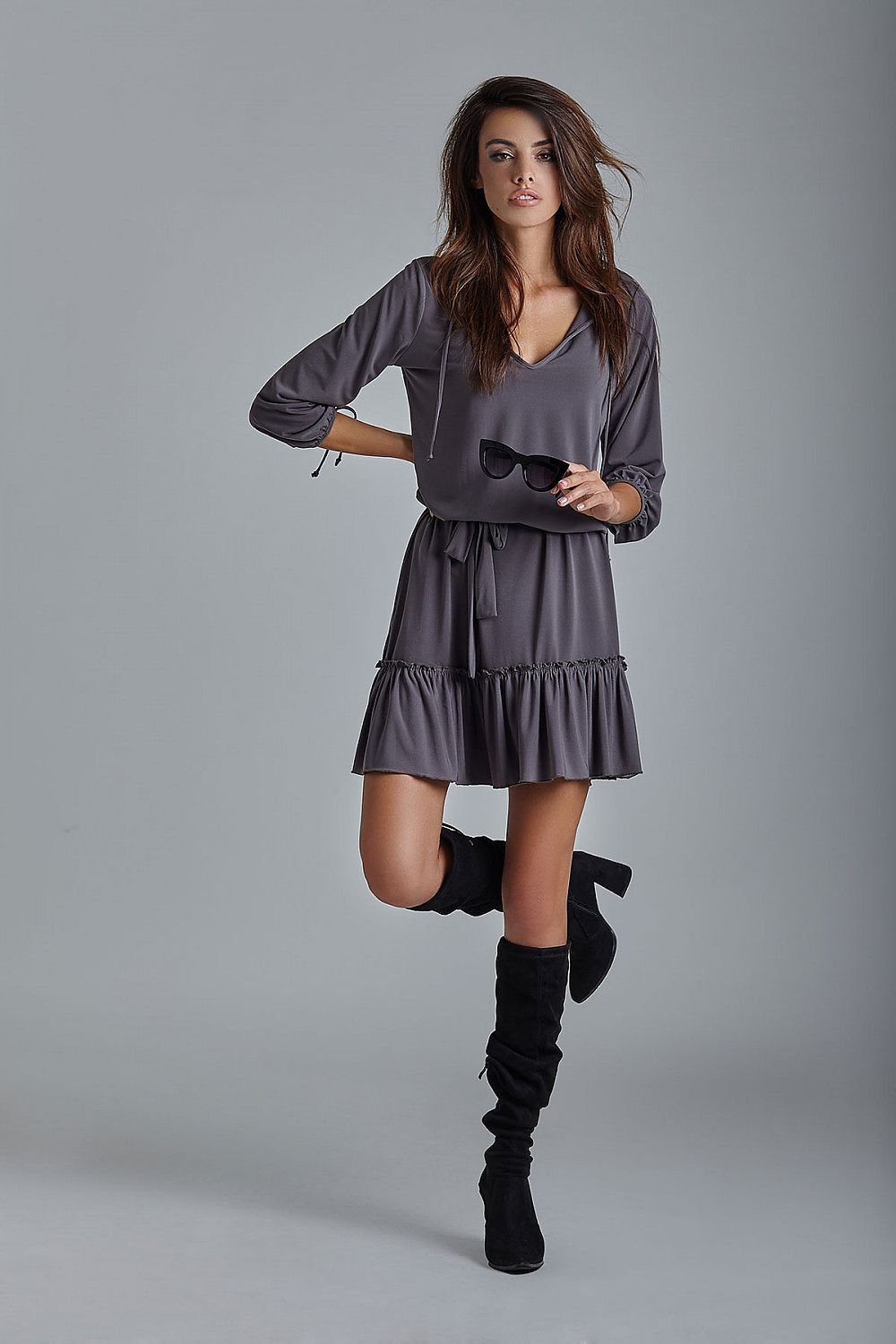 Loose Frilly Simple Day Dress | IVON Grey