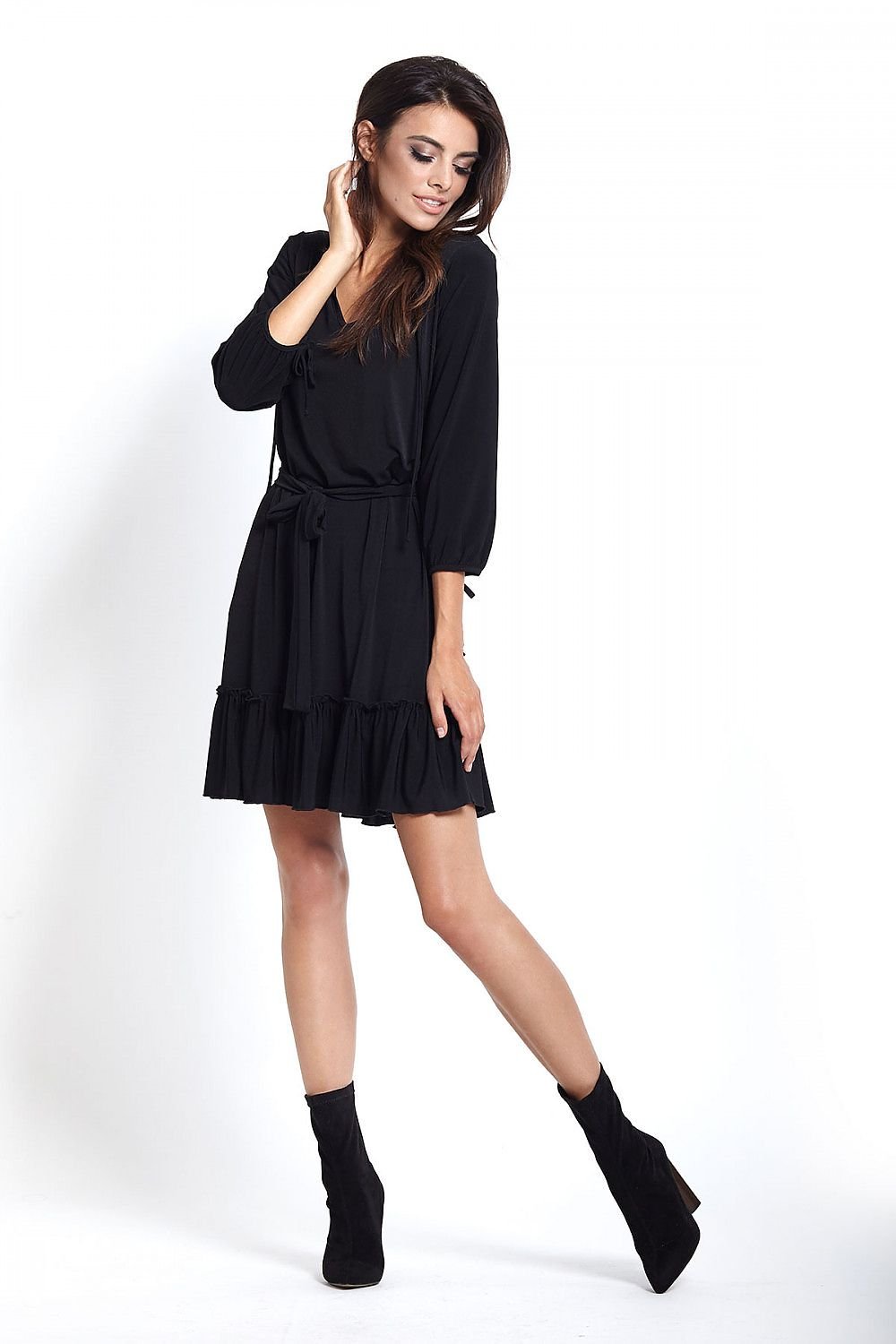 Loose Frilly Simple Day Dress | IVON Black