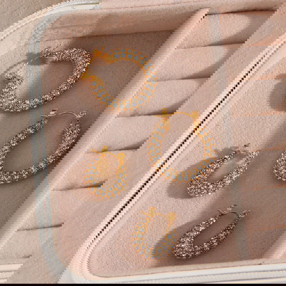 Lucia Stainless Steel 18K Gold U Shape Full Diamond Zircon Earrings