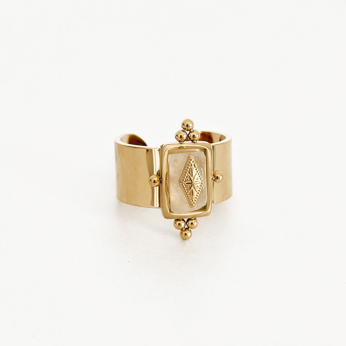 Luna Wide Band Irregular Crystal Gold Ring