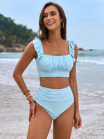 Lydia High Waisted Ruffled Two Piece Bikini Set Blue