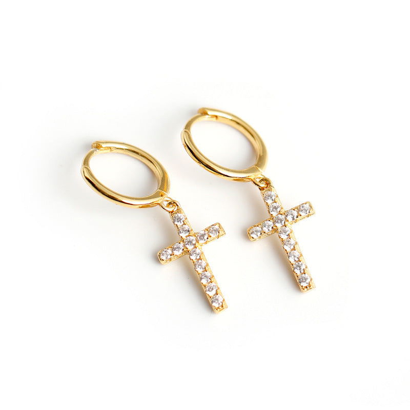 Magdalena Cross Mini Hoop Earrings | Silver or Gold Gold