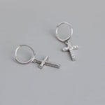 Magdalena Cross Mini Hoop Earrings | Silver or Gold Silver