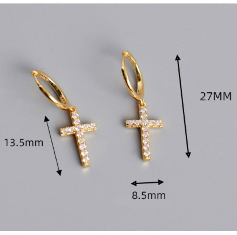 Magdalena Cross Mini Hoop Earrings | Silver or Gold