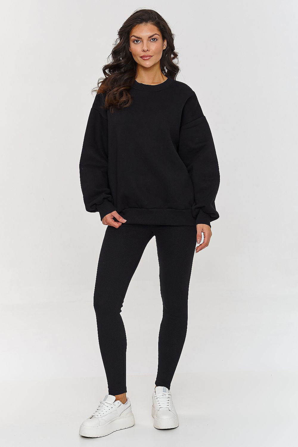 Makadamia Cotton Sweatsuit Set with Oversized Sweatshirt and Leggings black one-size-fits-all