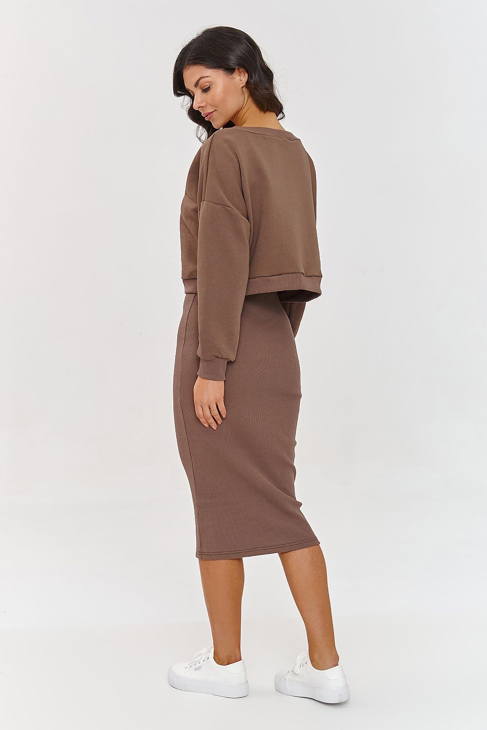 Makadamia Women's Tracksuit Set with Midi Dress and Loose Blouse