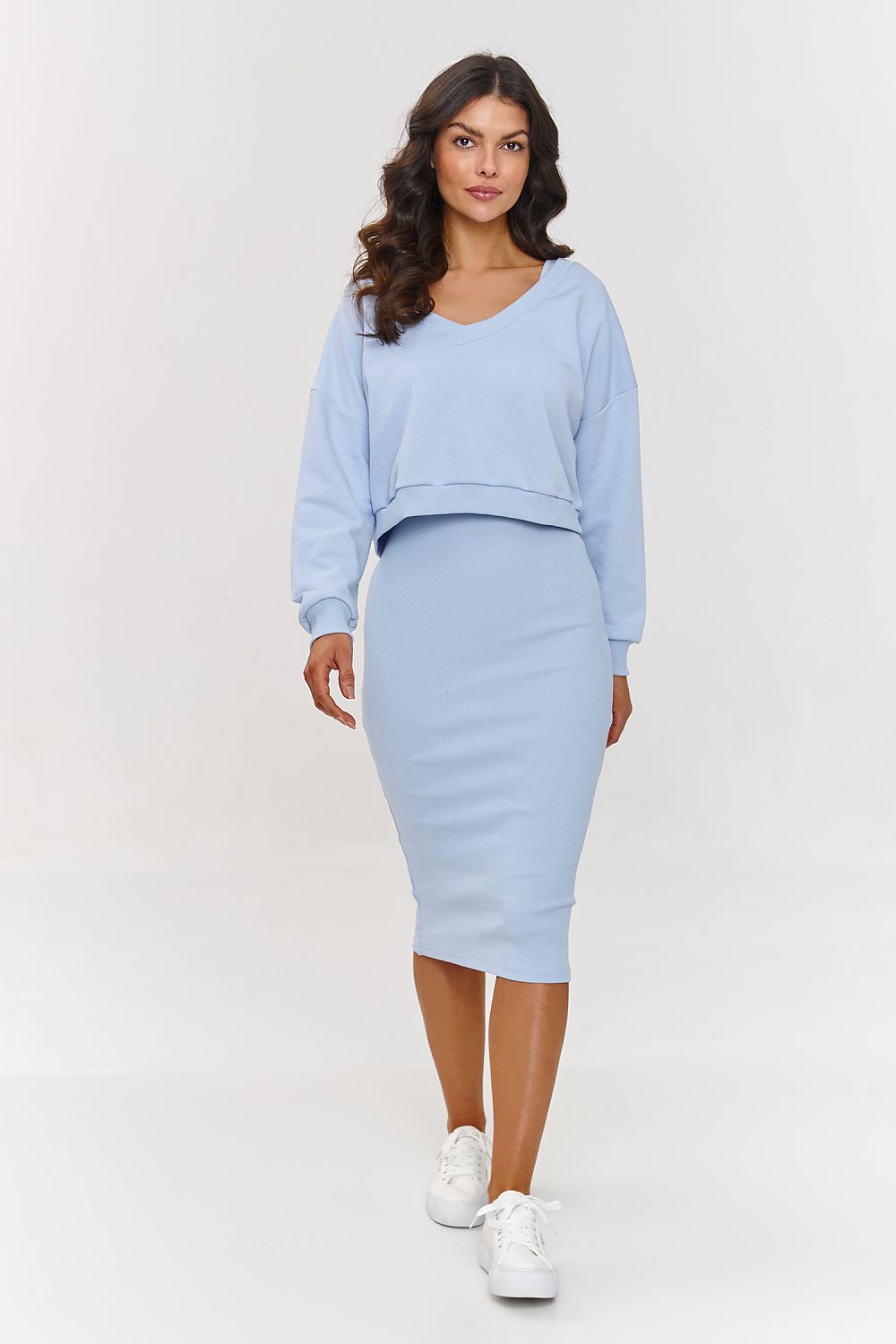 Makadamia Women's Tracksuit Set with Midi Dress and Loose Blouse blue one-size-fits-all