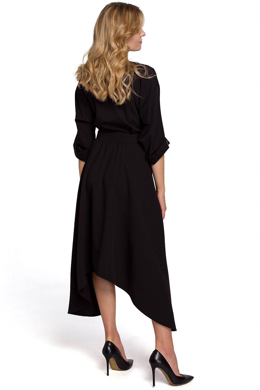 Makover Collared Envelope Day Dress with Asymmetrical Voluminous Bottom