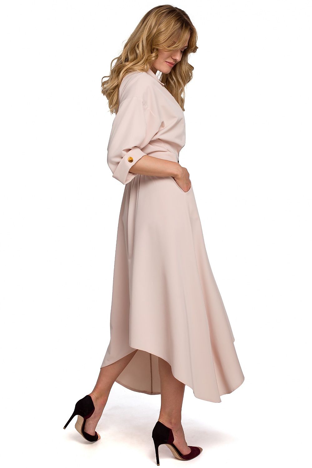 Makover Collared Envelope Day Dress with Asymmetrical Voluminous Bottom