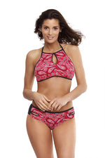 Marko Ethno-Sporty Push-Up Two-Piece Bikini Set with Patterned Top red 2