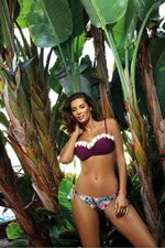 Marko Floral-Trim Push-Up Two-Piece Bikini Set with Brazilian Bottoms violet