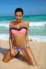 Marko Floral-Trim Push-Up Two-Piece Bikini Set with Brazilian Bottoms pink