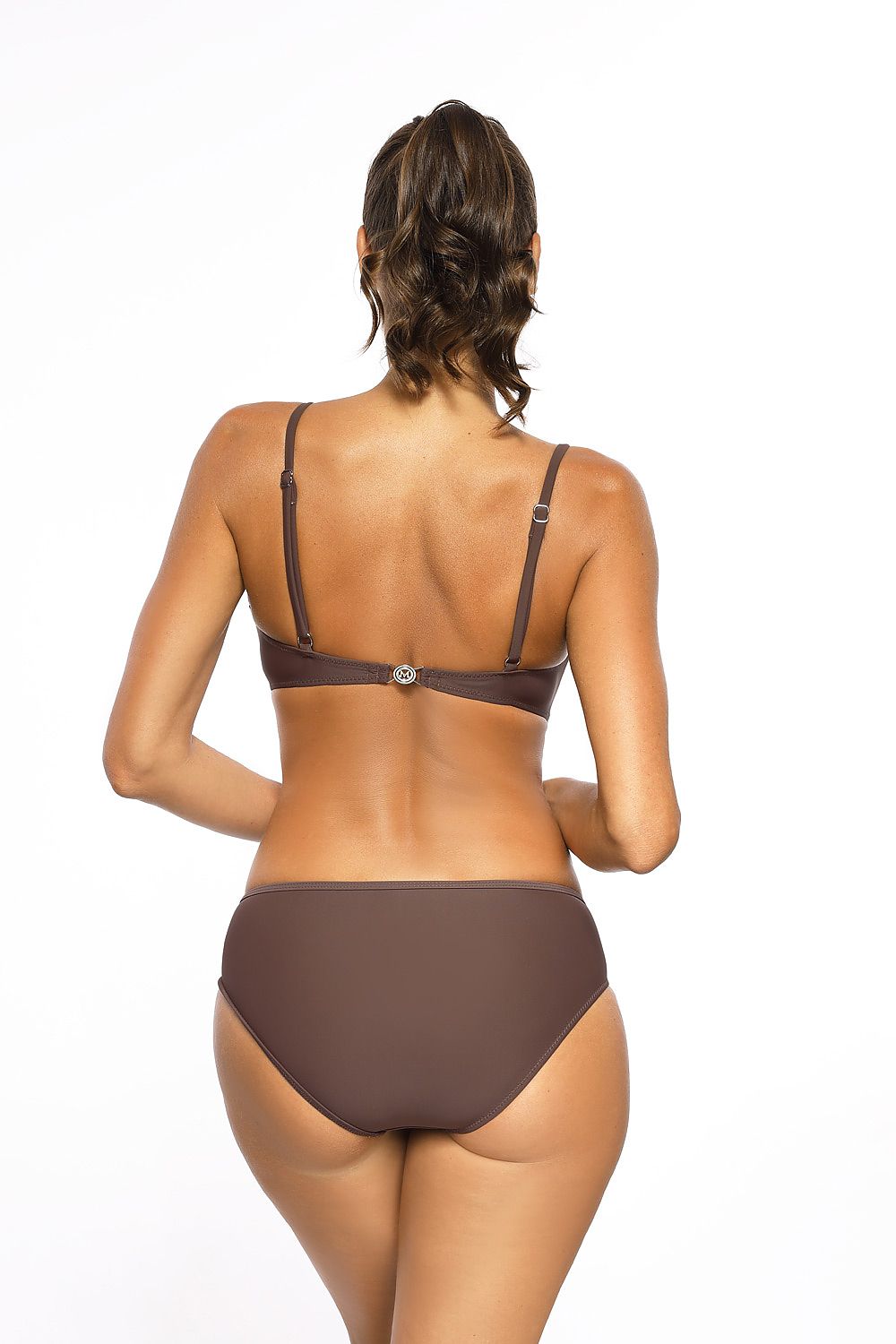 Marko Gold-Framed Plunge Two-Piece Bikini Set with Soft Glam Design