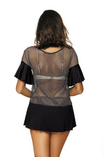 Marko Mesh Cuban-Style Beach Tunic with Frilled Accents