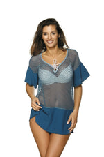 Marko Mesh Cuban-Style Beach Tunic with Frilled Accents