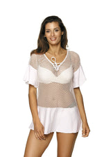 Marko Mesh Cuban-Style Beach Tunic with Frilled Accents