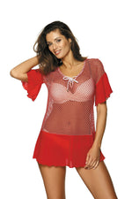 Marko Mesh Cuban-Style Beach Tunic with Frilled Accents