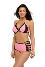 Marko Summer 2019 Push-Up High-Waisted Bikini Set with Lace Accent pink
