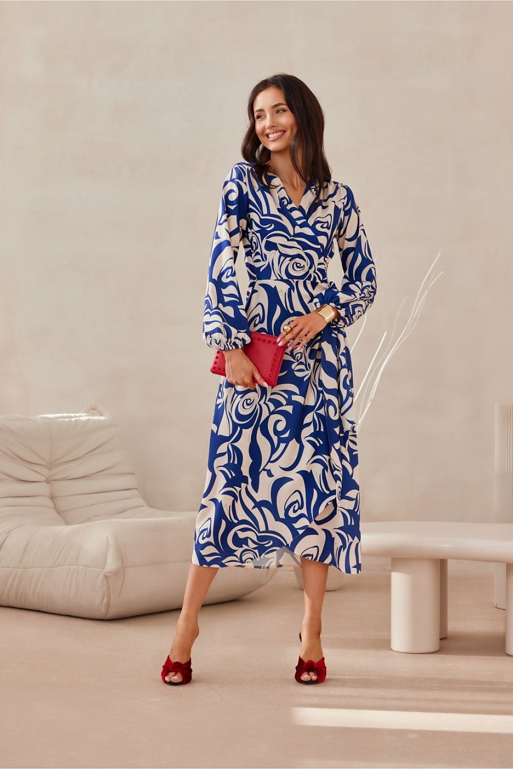 Midi Wrap Top Long Sleeve Day Dress | Roco Fashion