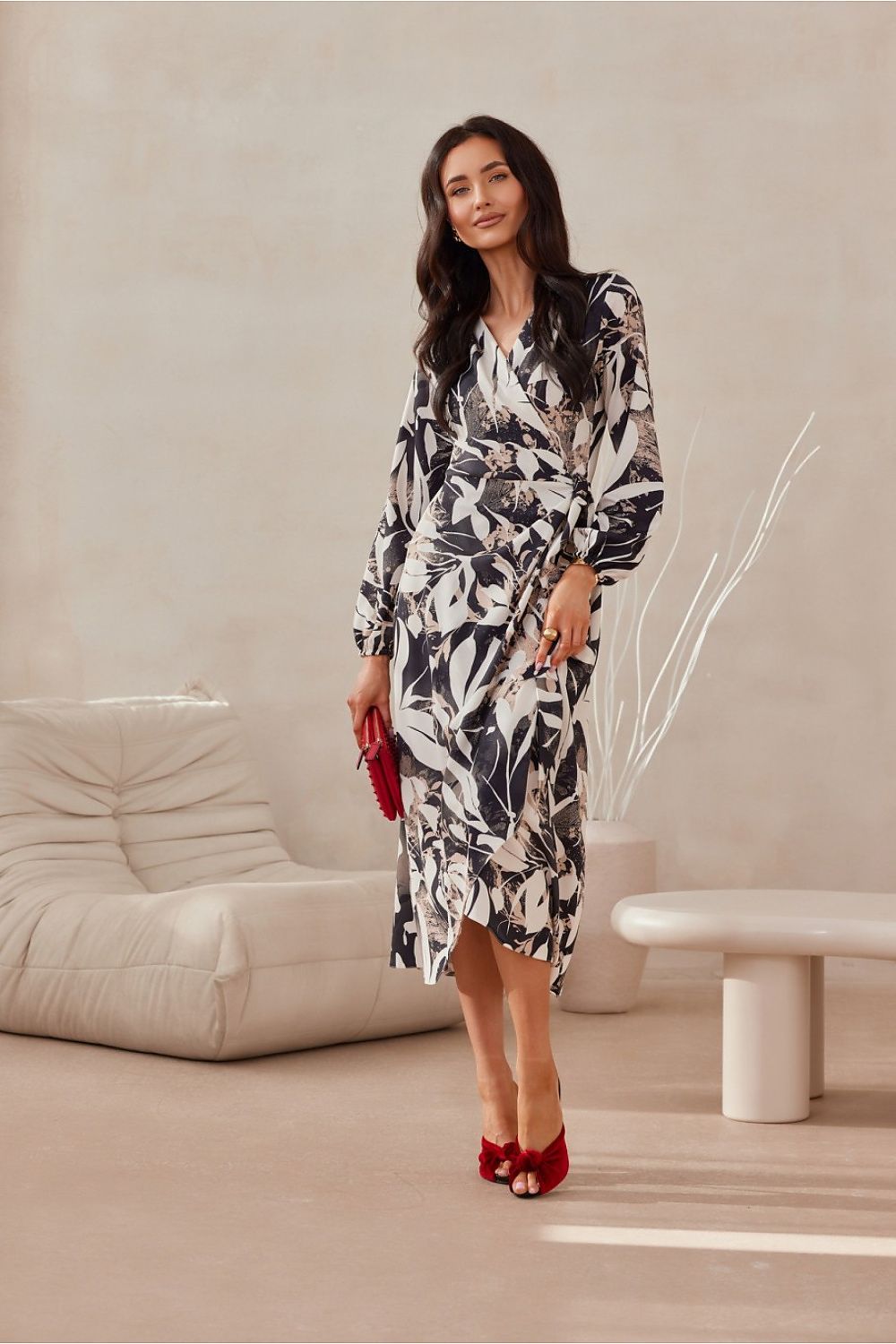 Midi Wrap Top Long Sleeve Day Dress | Roco Fashion multicolor 3