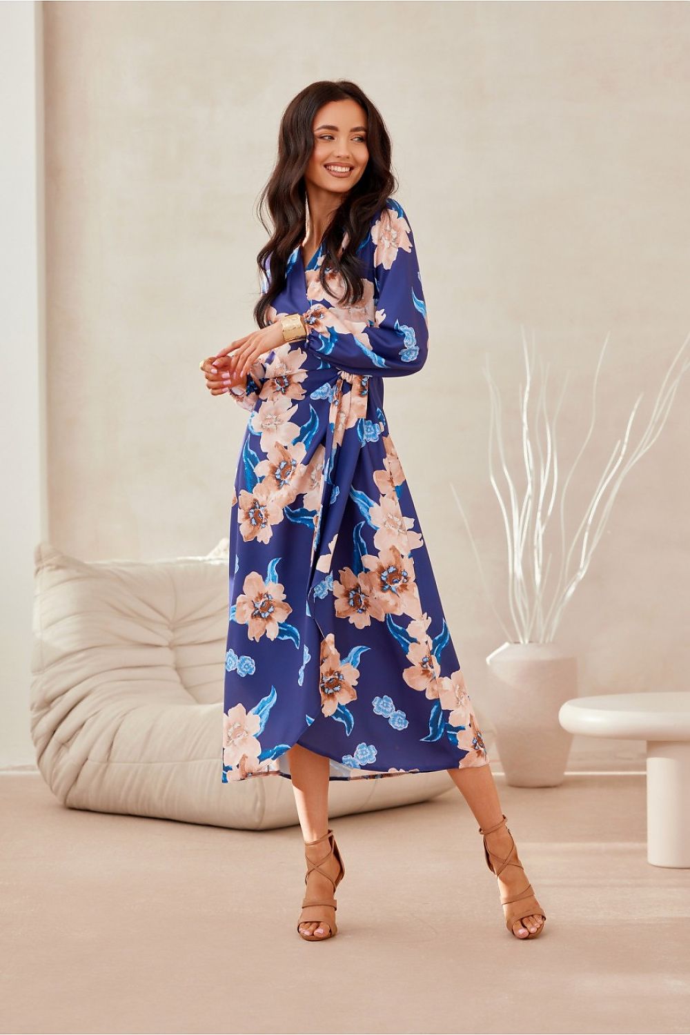Midi Wrap Top Long Sleeve Day Dress | Roco Fashion