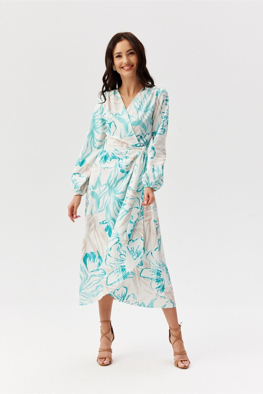 Midi Wrap Top Long Sleeve Day Dress | Roco Fashion multicolor 5