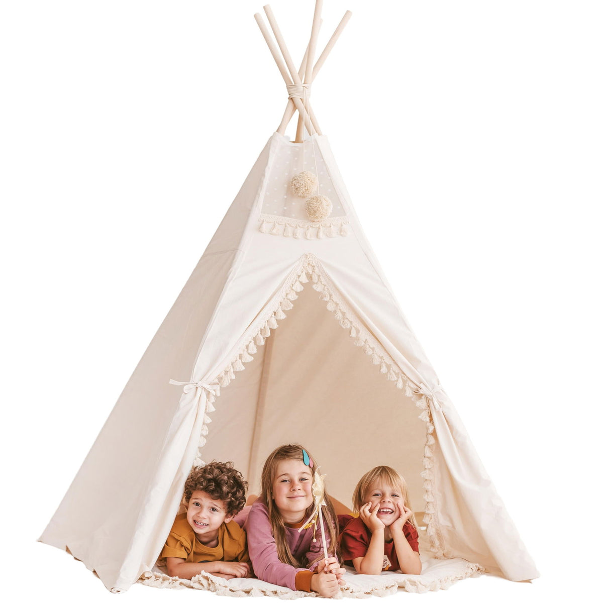 MINICAMP Extra Large Indoor Teepee Tent with Tassels Decor in Boho Style