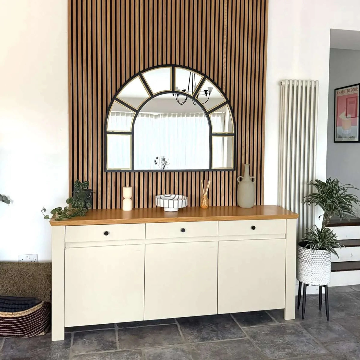 Mio - Black & Gold Metal Arched Window Mirror - 95cm x 120cm