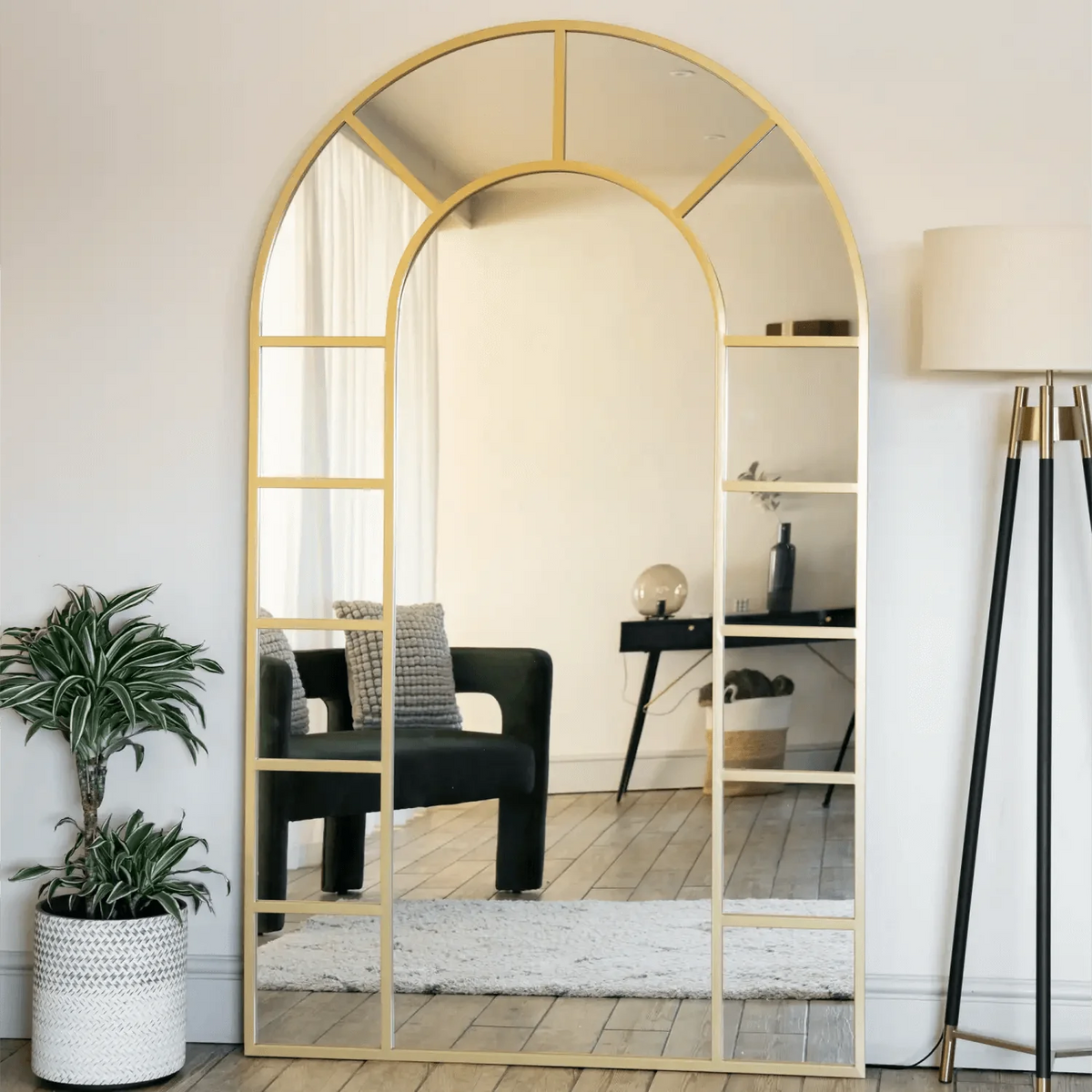 Mio- Full Length Gold Metal Arched Window Mirror - 200cm x 120cm