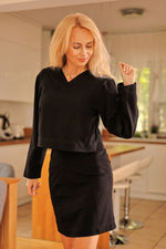 Mirale Dallas Dress & Hoodie Set - Sporty V-Neck Cotton Knit Chic black