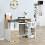 Modern Computer Workstation Desk with Drawers and Storage Shelves, Printer Stand for Home Office, Oak and White