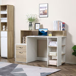 Modern Computer Workstation Desk with Drawers and Storage Shelves, Printer Stand for Home Office, Oak and White