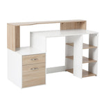 Modern Computer Workstation Desk with Drawers and Storage Shelves, Printer Stand for Home Office, Oak and White