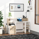 Modern Computer Workstation Desk with Drawers and Storage Shelves, Printer Stand for Home Office, Oak and White