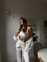 MOMENT White & Heart Print Tie Waist 3 Piece Loungewear Set