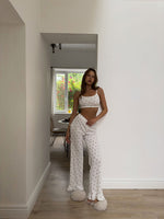 MOMENT White & Heart Print Tie Waist 3 Piece Loungewear Set