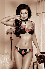 Roza Natali Black & Red Floral Embroidered Thong