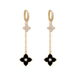 Natalya Clover Shape Long Drop Earrings | 4 Colours Gold Black