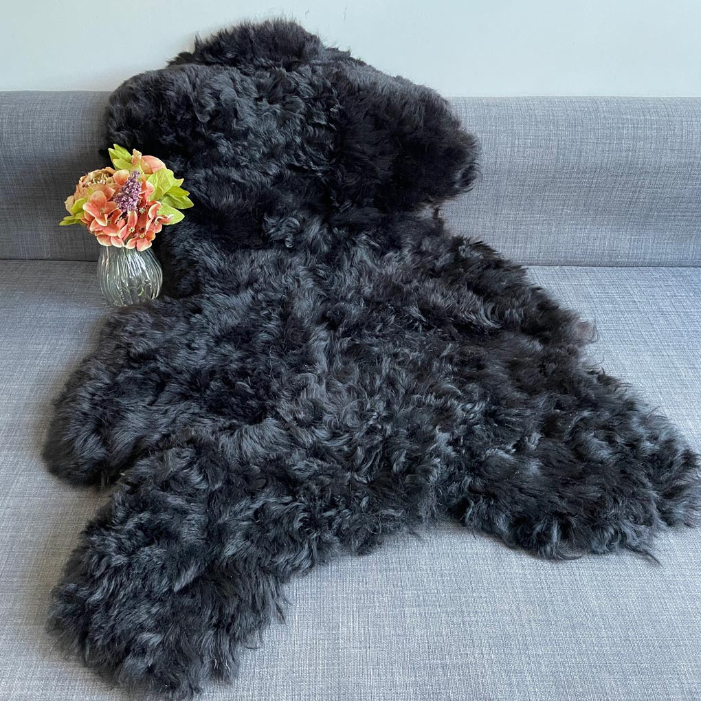 Natural Black Icelandic Shorn 50mm Sheepskin Hide | Luxury Sheep Skin