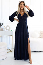 Nela Loose Sleeve Slit Maxi Dress | Numoco Navy Blue
