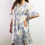 Nomad Sari On the Med Gold & Blue Greek Motif Kaftan - Hand-Painted Coastal Splendour