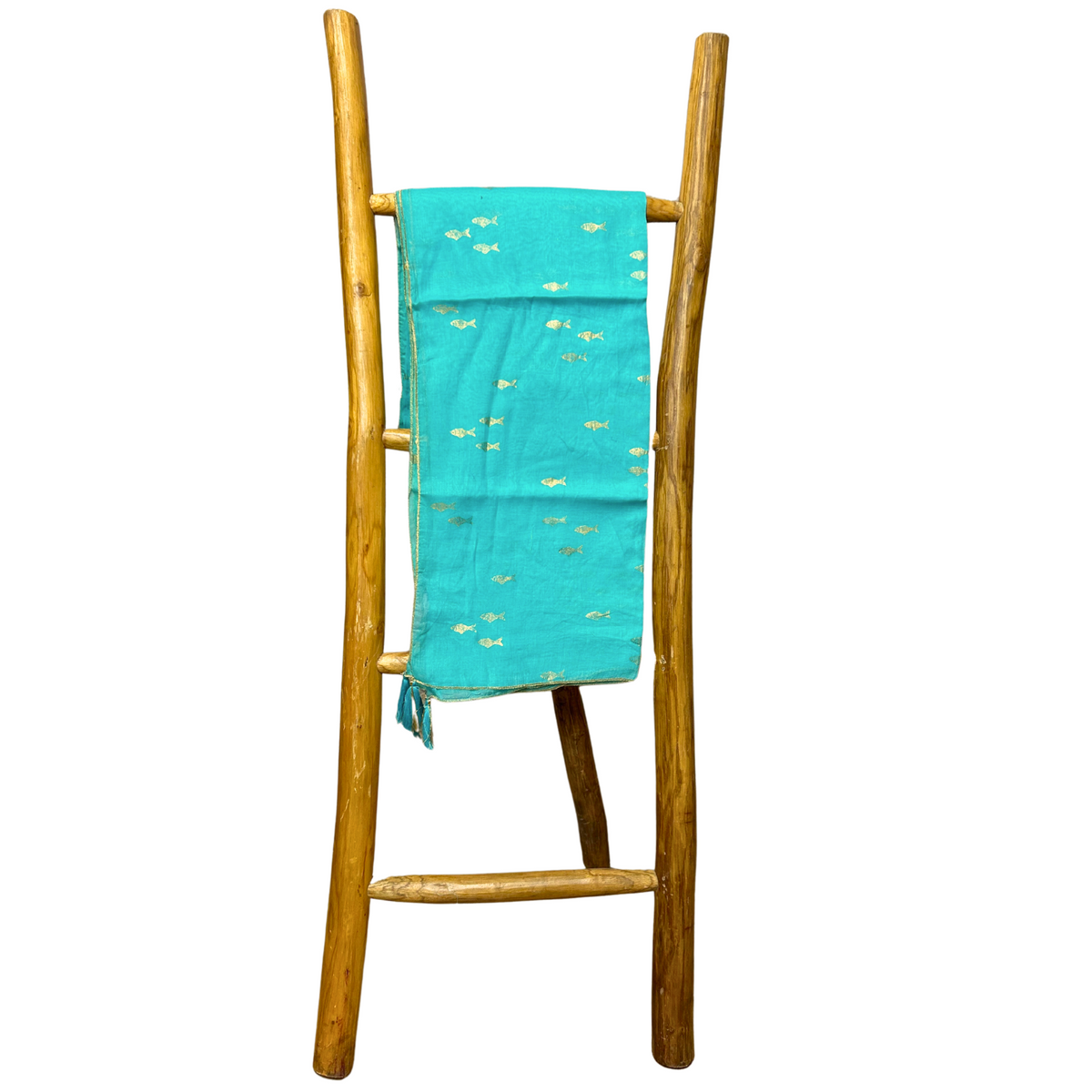 Nomad Sari On the Med Turquoise & Gold Fish Sarong - Hand-Painted Coastal Elegance