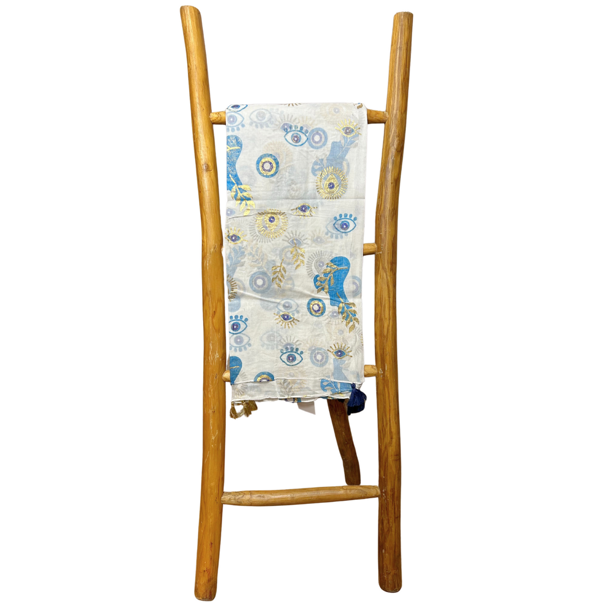 Nomad Sari On the Med White & Blue Evil Eye Sarong - Hand-Painted Coastal Mystique