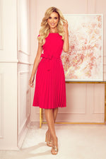 Numoco Pleated Short Sleeve Dress with Belt