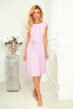 Numoco Pleated Short Sleeve Dress with Belt